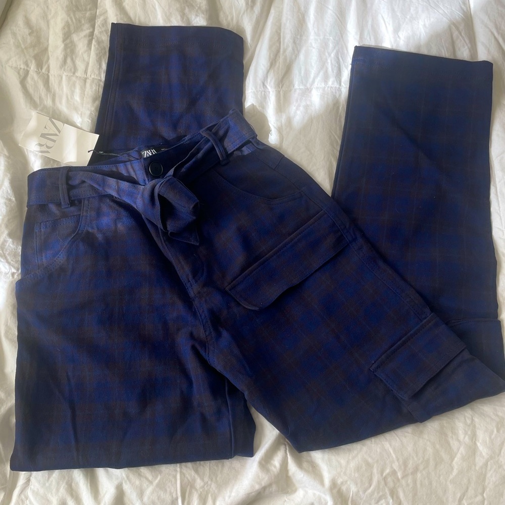 ZARA blue plaid cargo‎ pants small